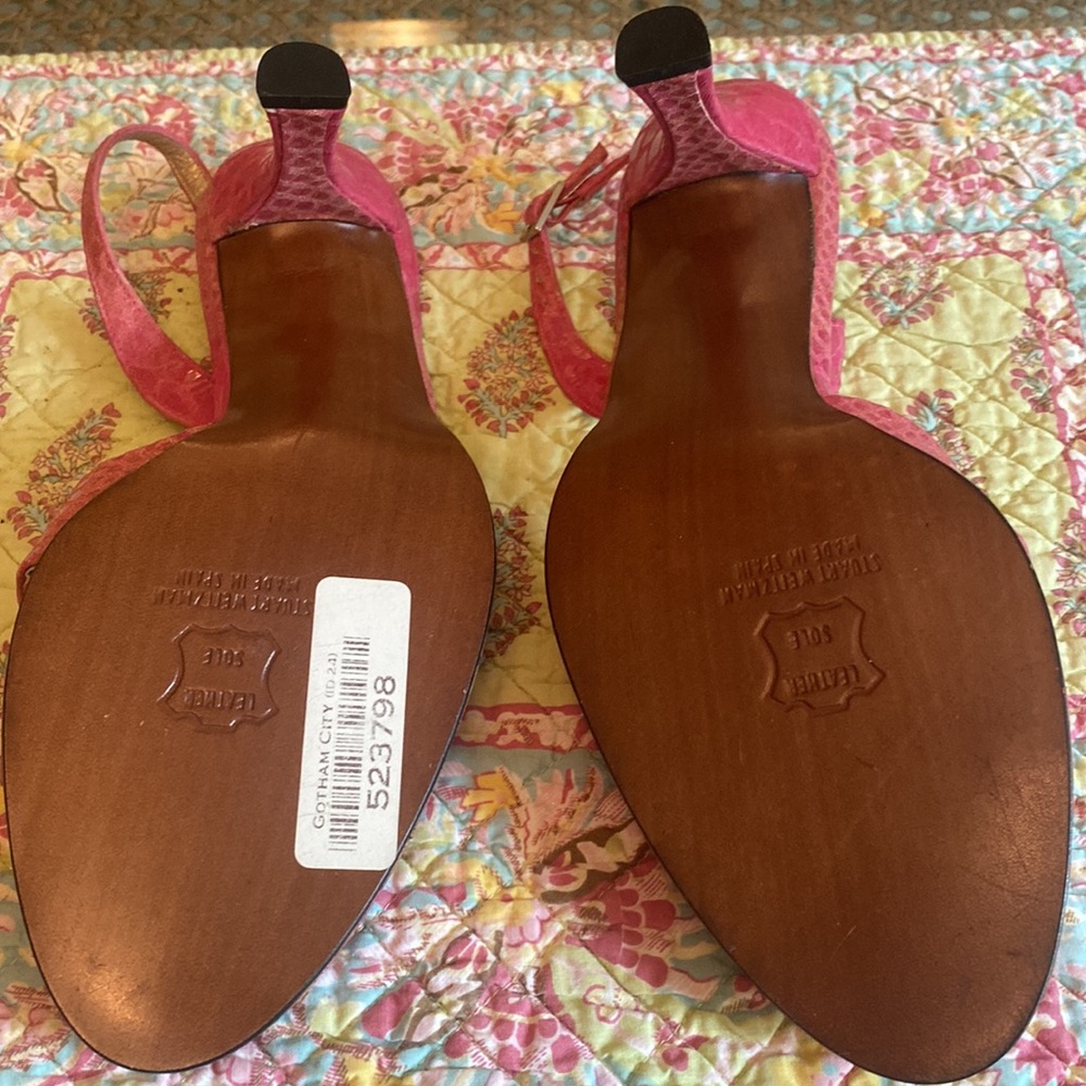 NWOT Stuart Weitzman pink lizard sandals with straps 9.0 Medium - Picture 4 of 5